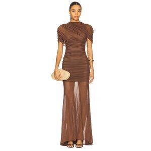 Amanda Uprichard Brown Ruched Maxi Dress
